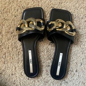 Zara black and gold sandal slide